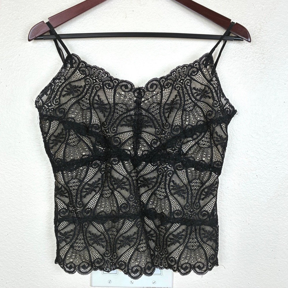 Vtg Y2K 90s The Limited Cami Top M Lace Stretchy Going Out Whimsigoth Glam Black